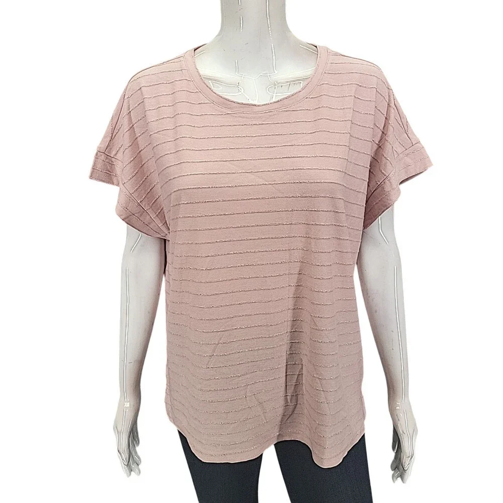 Ellen Tracy Womens Blouse Top XX-Large Sz Pink Short Sleeves Glitter Stripes
